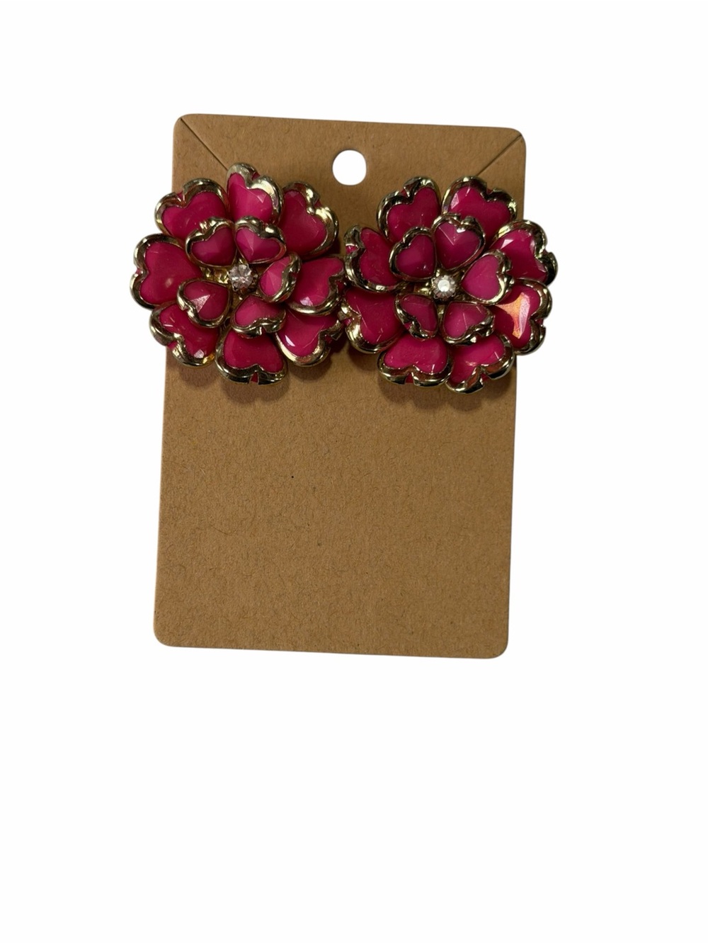 Pink Floral Enamel Statement Earrings